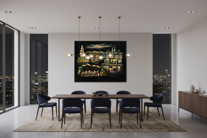Samarra by Night oil painting displayed in a spacious open-plan dining area — 39.4 x 31.5 inch canvas wall art