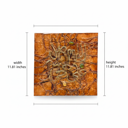 Islamic calligraphy burnt orange copper wall art dimension diagram – 11.81 inches × 11.81 inches