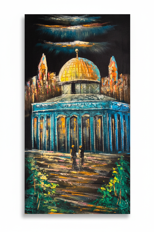 Dome of the Rock with Minarets original oil painting on white background with natural shadow