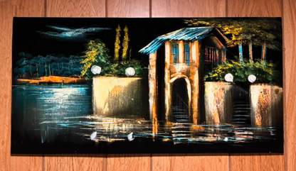 Waterfront at Midnight – Original Acrylic Night Waterscape Painting