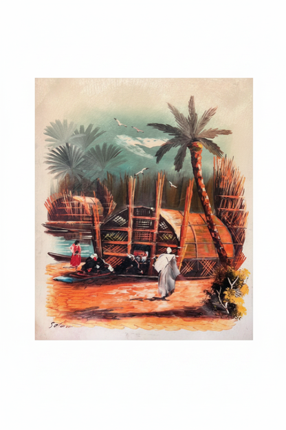Traditional Arabian riverside village heritage canvas art on white background product photo