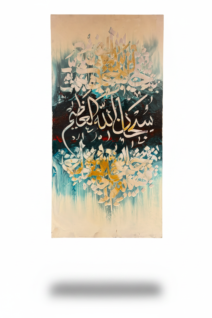 SubhanAllah Islamic calligraphy canvas art – solo product shot with shadow, clear background