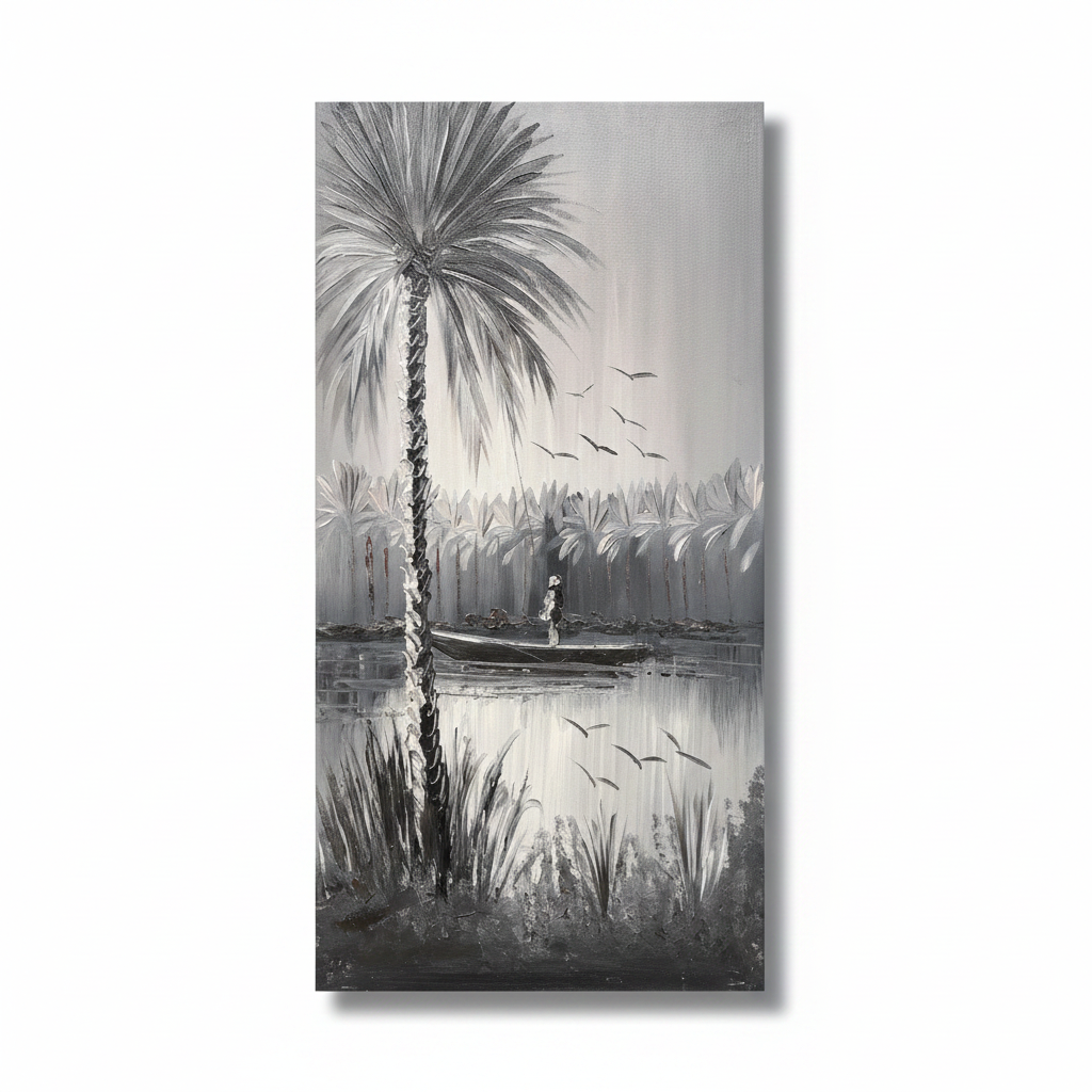 Silver Palms at Dusk oil painting isolated on white background with shadow