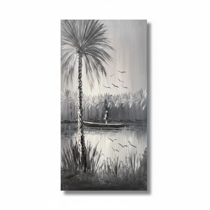 Silver Palms at Dusk oil painting isolated on white background with shadow