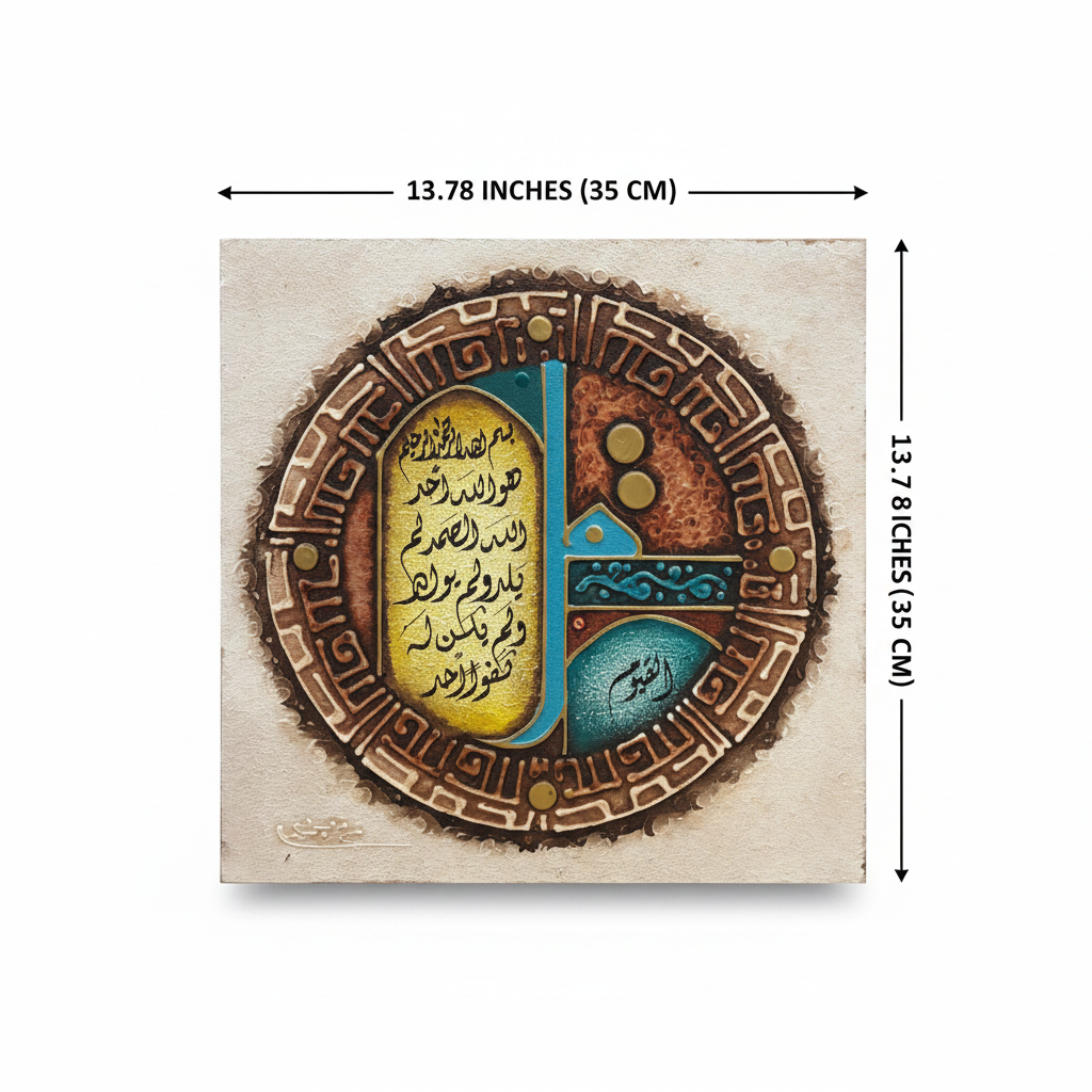 Dimension diagram – 13.78 x 13.78 inches (35cm x 35cm) Islamic calligraphy canvas