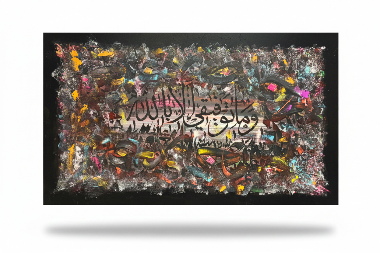 Islamic calligraphy abstract canvas wall art on white background with shadow – 47x24 inches