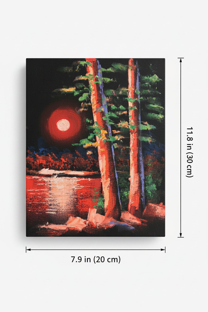 Blood moon forest night canvas art with dimensions 7.9 inches wide x 11.8 inches tall 20cm x 30cm
