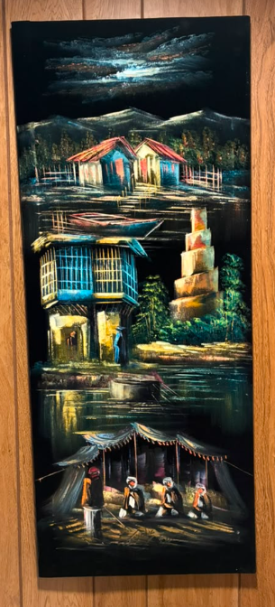 Middle Eastern Village at Night – Original Oil Painting on Canvas