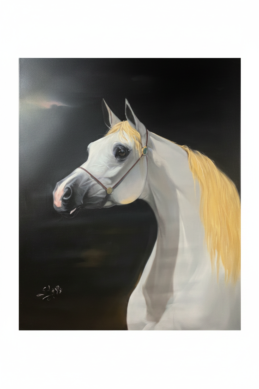 Ethereal white Arabian horse portrait large fine art canvas on white background product photo