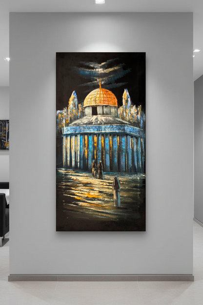 Dome of the Rock painting displayed in modern hallway interior setting