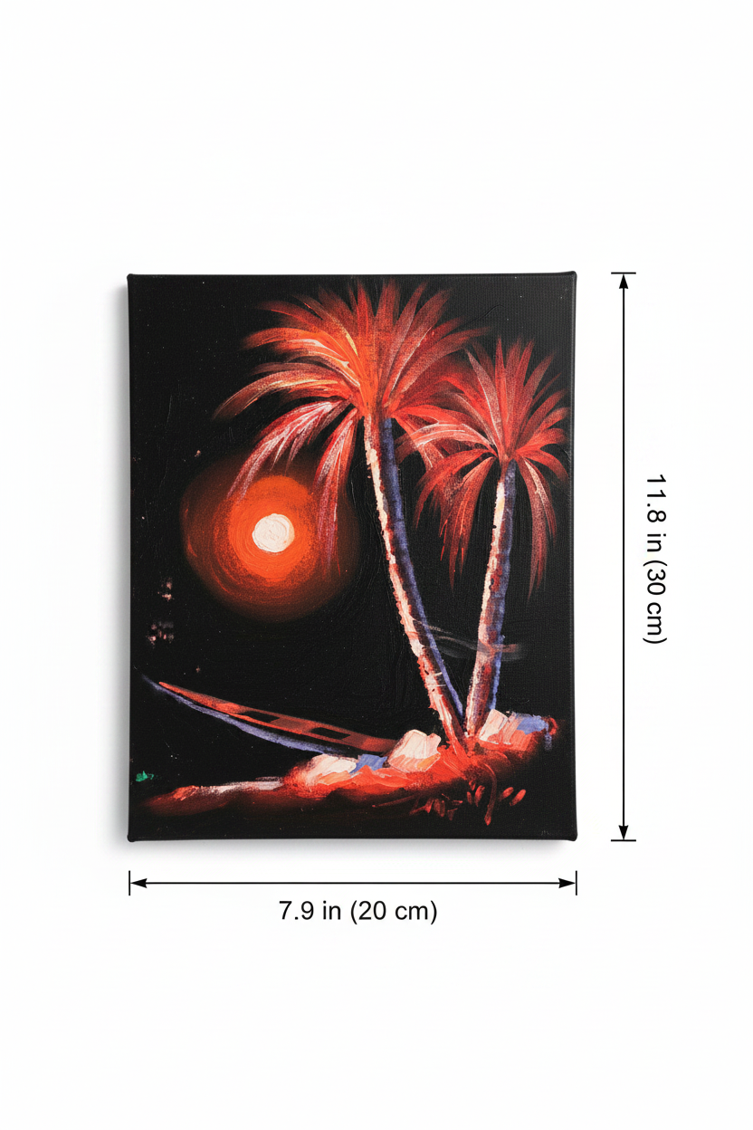 Crimson palms moon canvas art with dimensions 7.9 inches wide x 11.8 inches tall 20cm x 30cm
