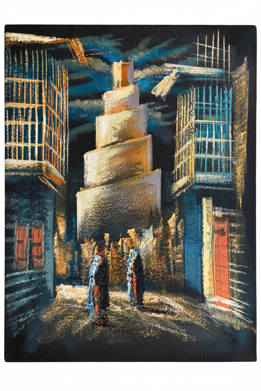 Arabian minaret alley at night fine art canvas on white background product photo