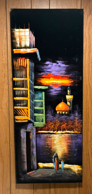 Nocturnal Middle Eastern Street Scene – Original Oil Painting on Canvas