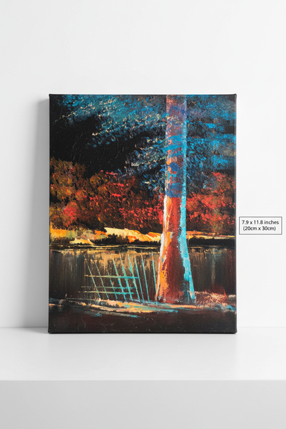 Riverside night canvas art with size dimensions 7.9 x 11.8 inches 20cm x 30cm