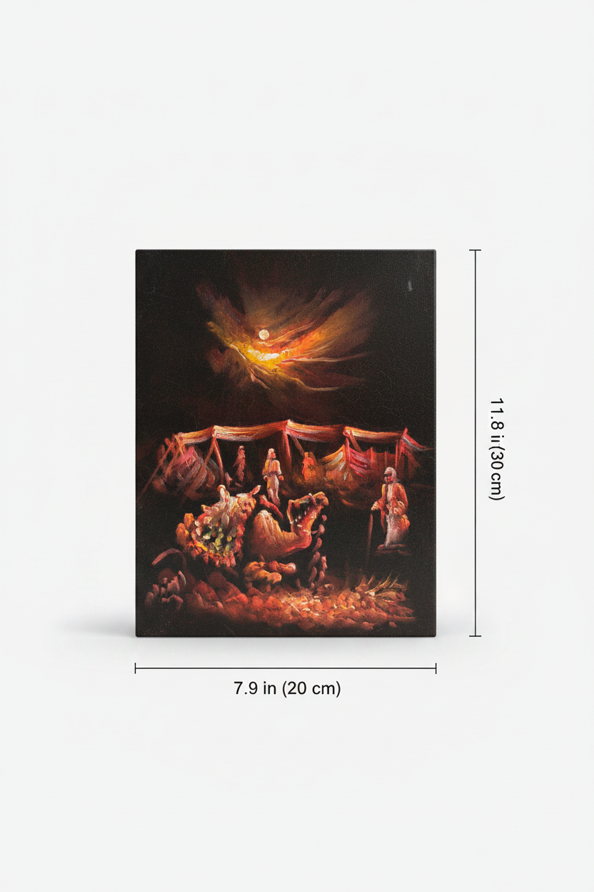 Bedouin desert camp night canvas art with dimensions 7.9 inches wide x 11.8 inches tall 20cm x 30cm