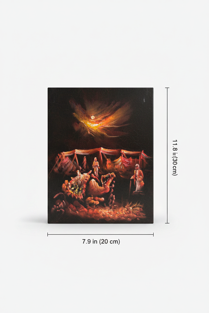 Bedouin desert camp night canvas art with dimensions 7.9 inches wide x 11.8 inches tall 20cm x 30cm