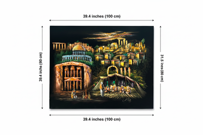 Dimension diagram for Jerusalem Heritage Night oil painting — 39.4 inches wide by 31.5 inches tall (100cm x 80cm)