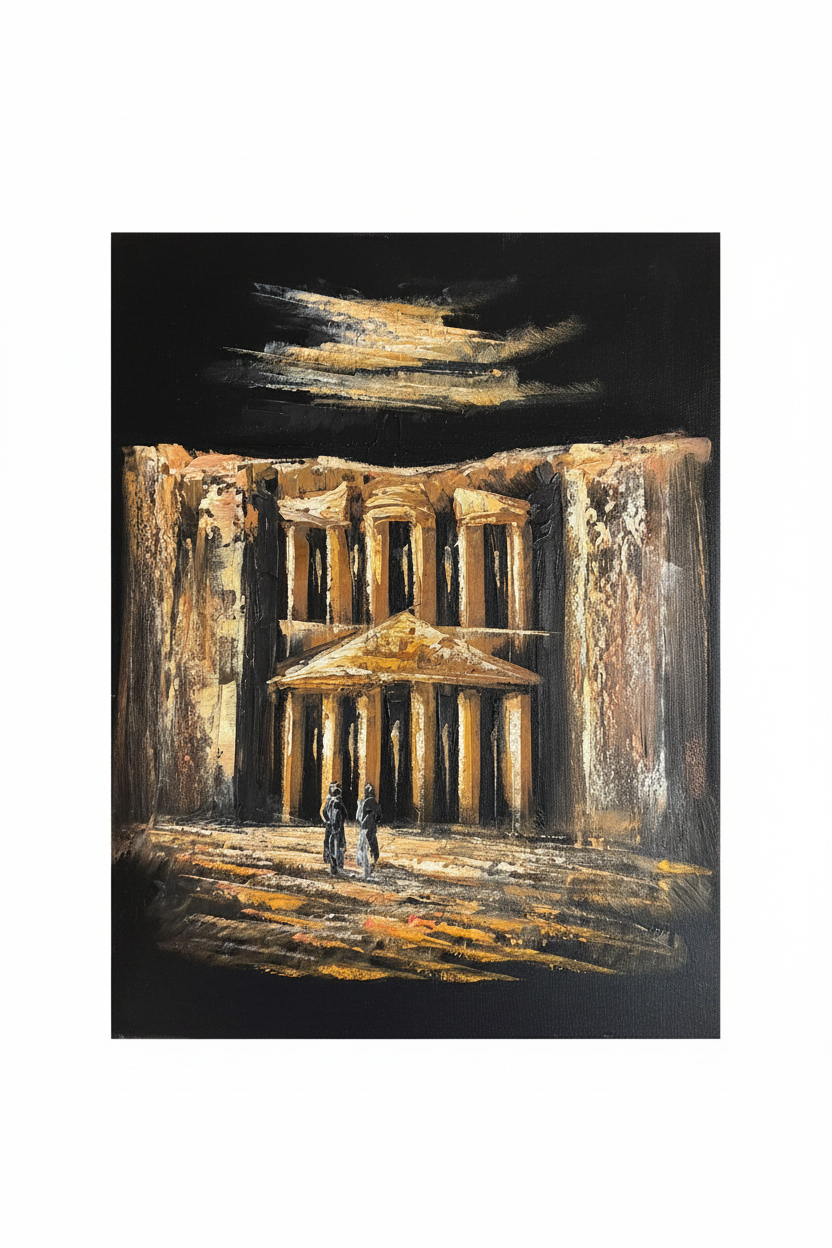 Petra Treasury at night fine art canvas on white background product photo