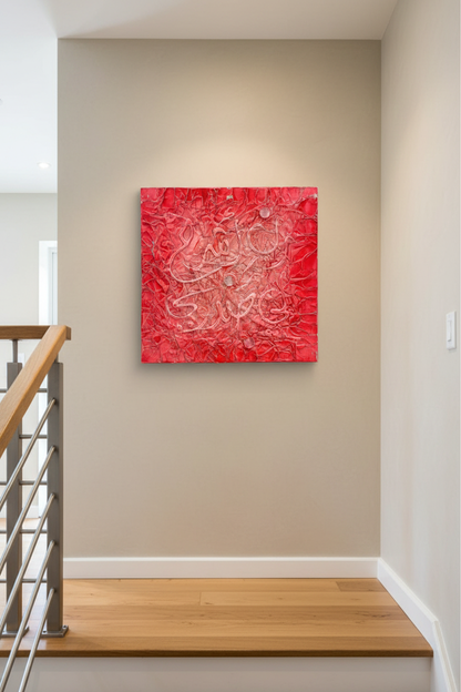 Islamic calligraphy canvas on staircase wall
