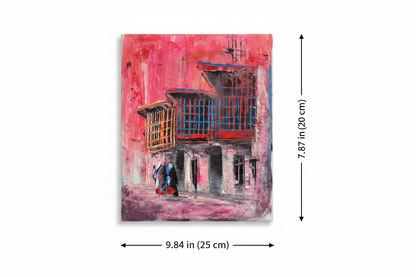 Dimension diagram showing 9.84 inch width and 7.87 inch height of the pink shanasheel oil painting canvas