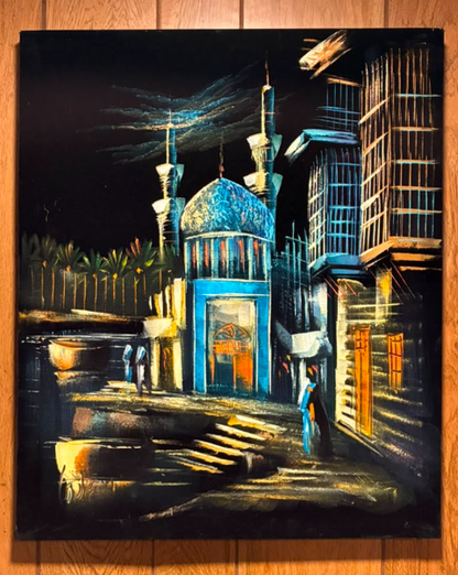 Islamic Mosque Night Scene – Original Canvas Wall Art 20×24 in
