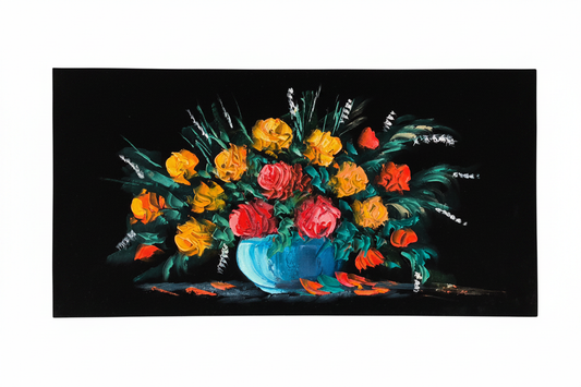 Garden in Full Bloom original acrylic impasto floral painting on white background — no frame, 23.62 x 11.81 inches