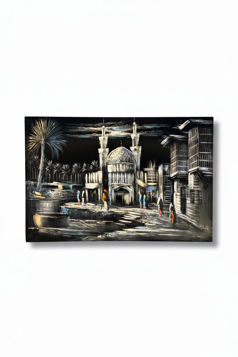 Islamic mosque canvas art on white background with shadow — product view