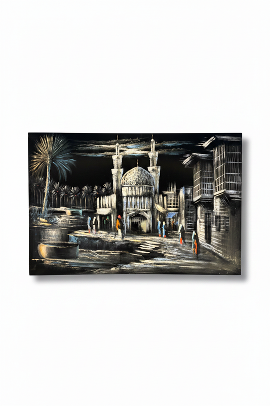 Islamic mosque canvas art on white background with shadow — product view