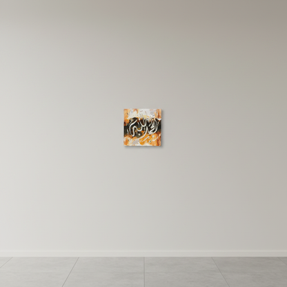 Alhamdulillah warm gold calligraphy canvas centered on a clean empty hallway wall