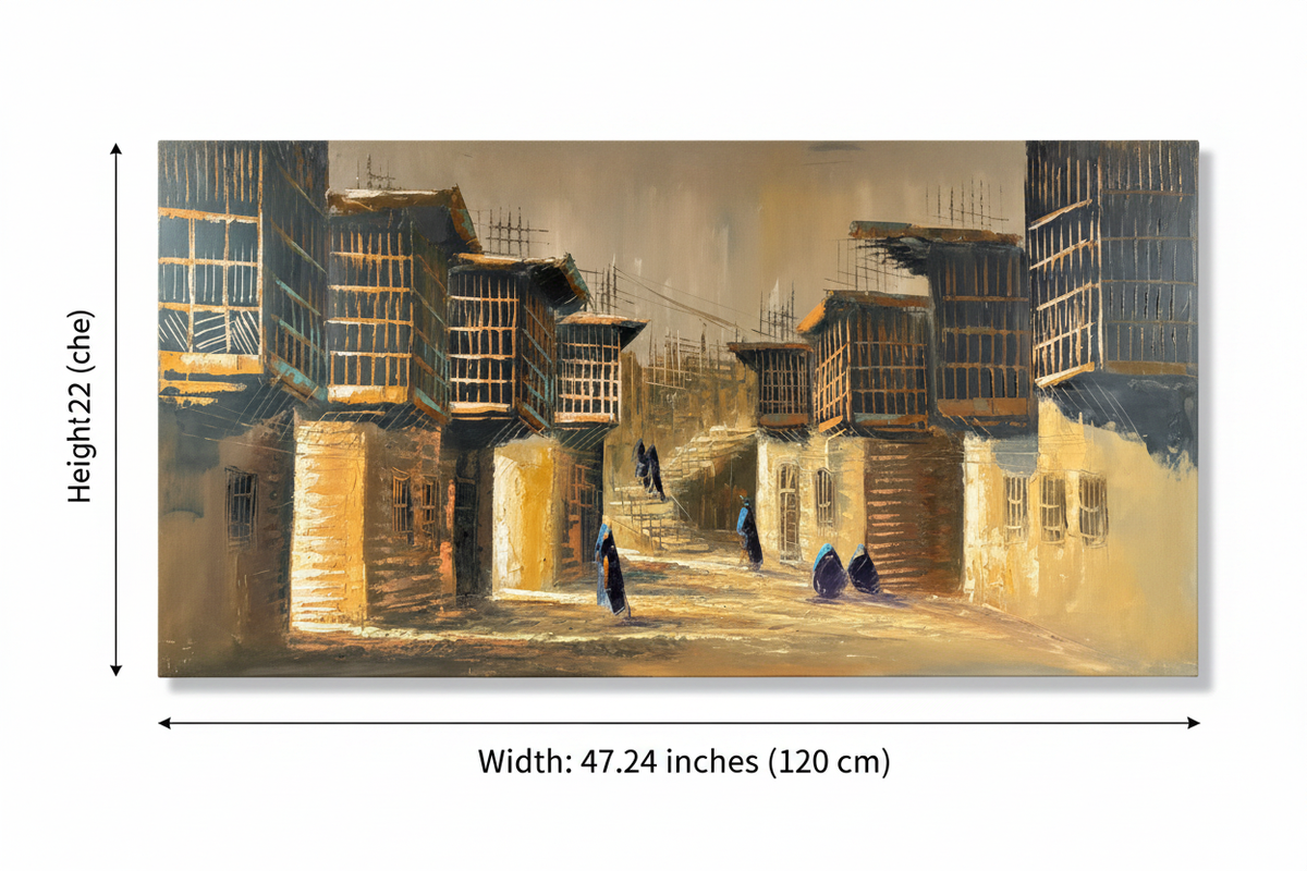 Shanasheel painting dimension diagram – 47.24 inches wide by 23.62 inches tall (120cm x 60cm)