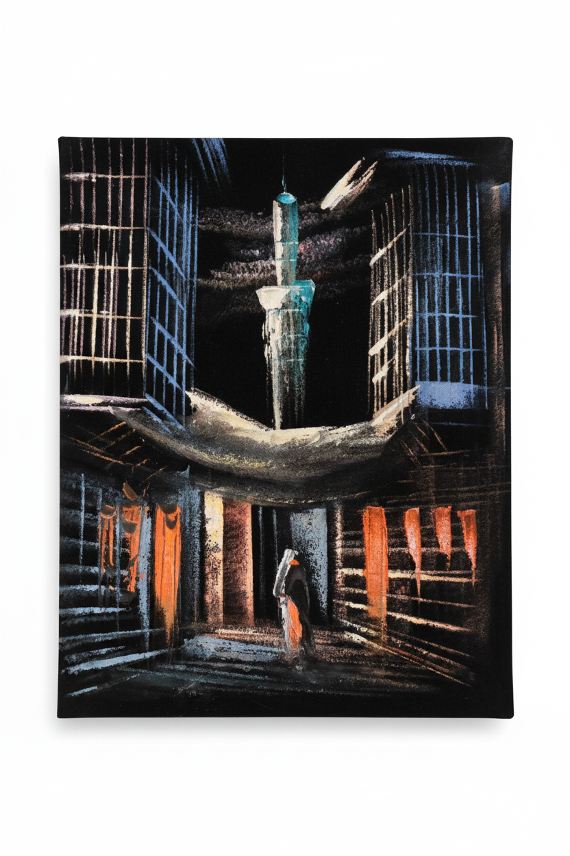 Ancient courtyard minaret night Islamic heritage canvas art on white background product photo