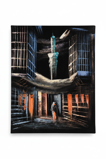 Ancient courtyard minaret night Islamic heritage canvas art on white background product photo