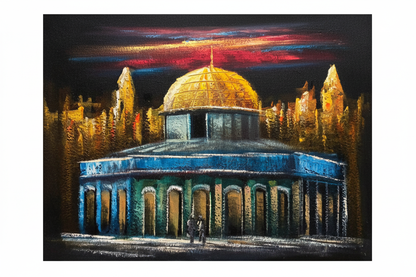 Dome of the Rock panorama at night fine art canvas on white background product photo