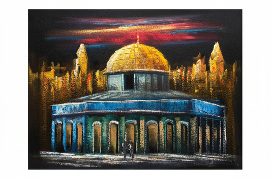 Dome of the Rock panorama at night fine art canvas on white background product photo