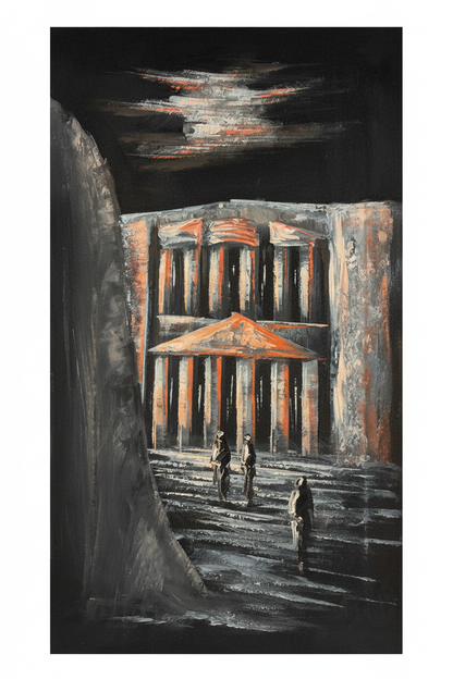 Petra at night original oil painting on white background, no frame