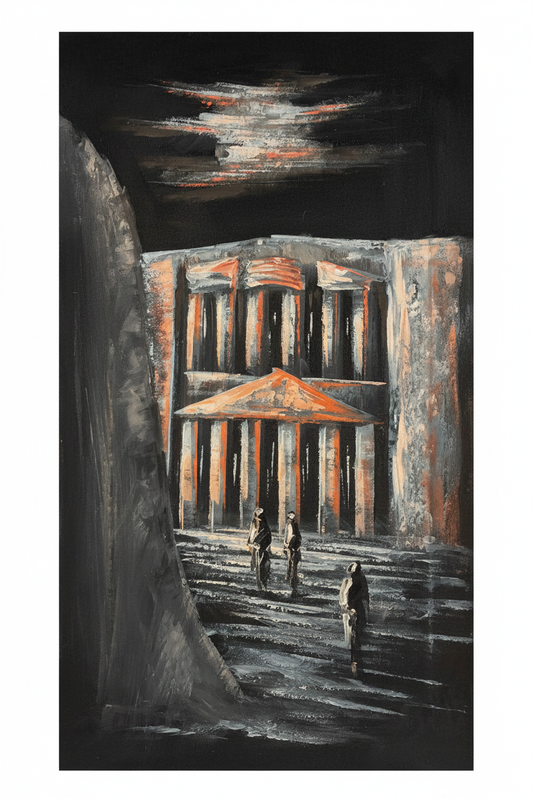 Petra at night original oil painting on white background, no frame