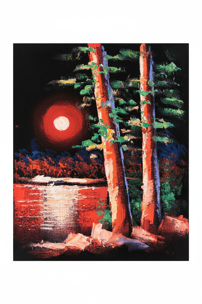 Blood moon forest night dramatic nature canvas art on white background product photo