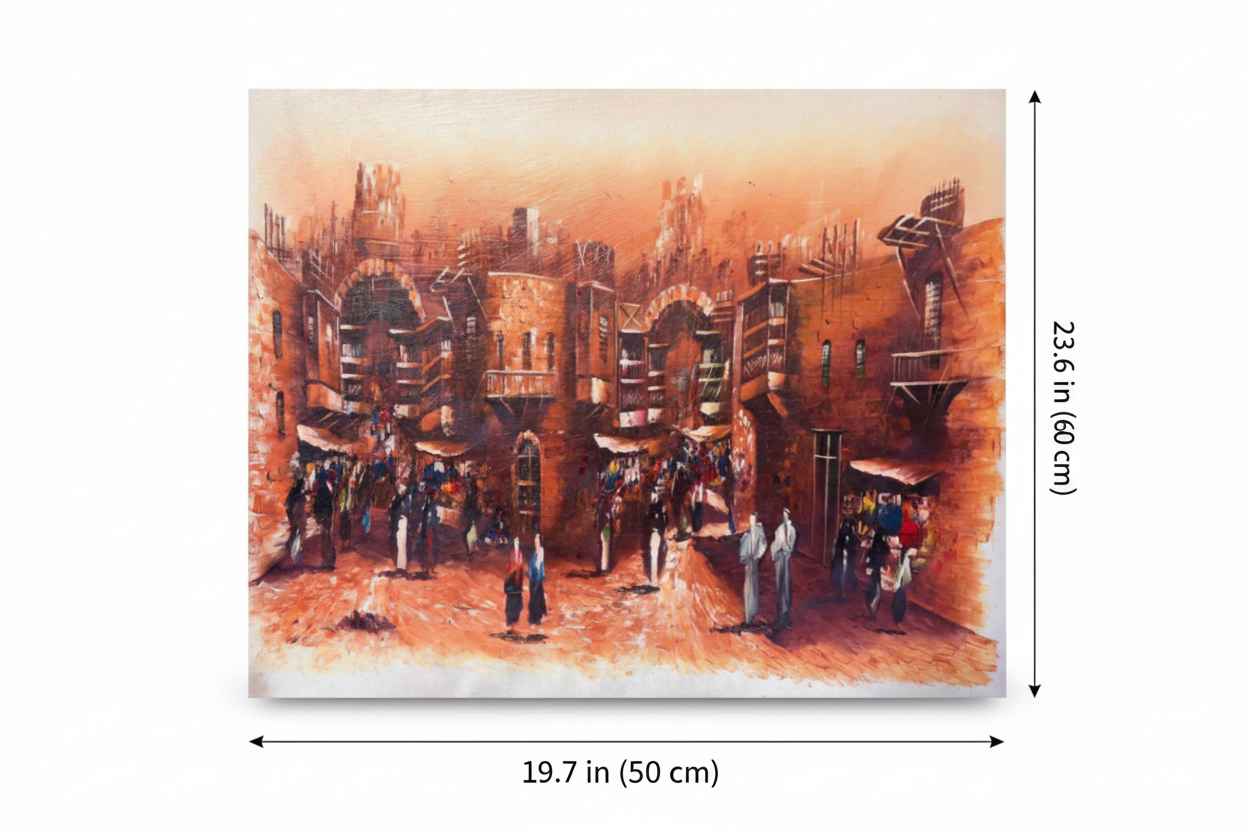 Arabian old city souk street canvas art with dimensions 19.7 inches wide x 23.6 inches tall 50cm x 60cm