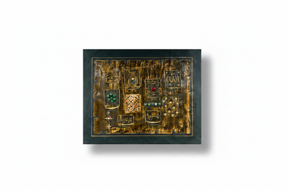 Islamic mixed media relief art on white background with shadow, no frame – product shot