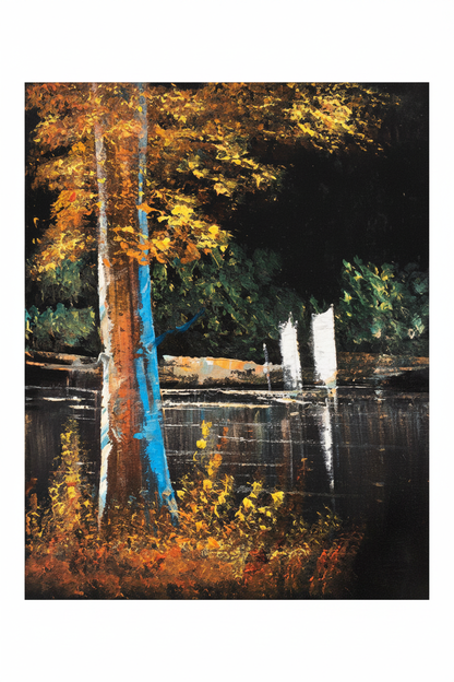Autumn lakeside forest bold tree canvas art on white background product photo