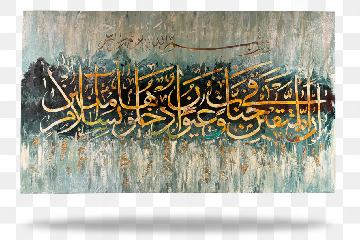 Rabbana Atina Fid Dunya Hasanatan Islamic Calligraphy Canvas Wall Art – Gold & Teal | 47.24" × 27.6" (120cm × 70cm)